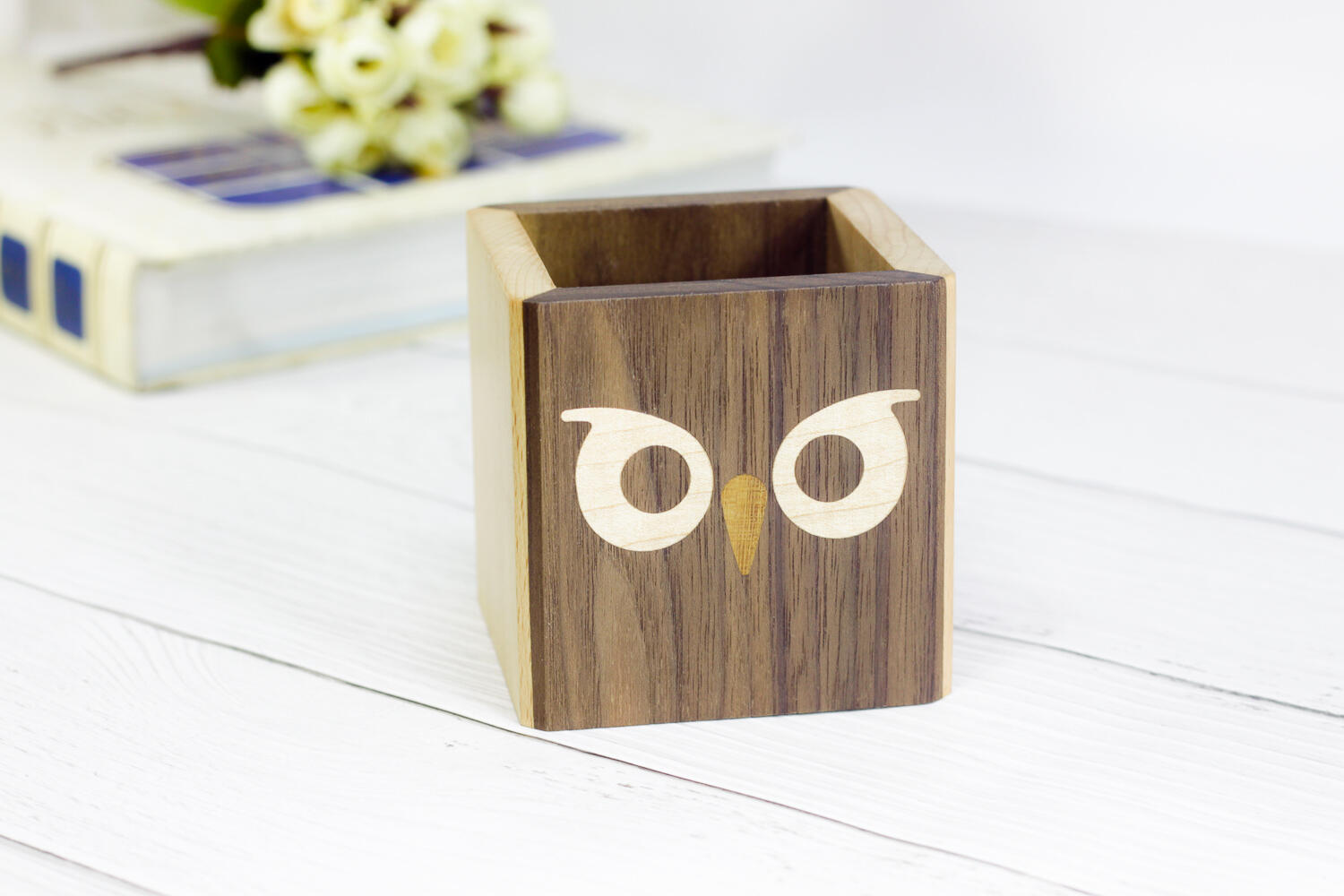 Owl Walnut Wood Pen Holder